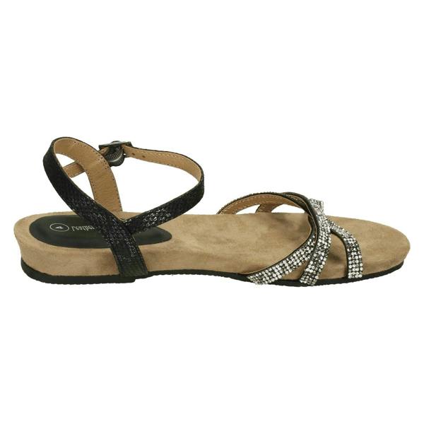 Savannah Ladies Leather Collection Flat Diamante Sandals