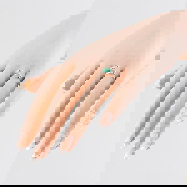 T. H. Baker 18ct White Gold 0.37ct Emerald & 0.07ct Brilliant Cut Diamond Halo Ring NTX1956