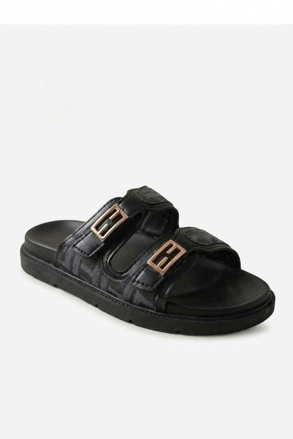 Willow Patterned Buckle Sandals - Khaki_wb