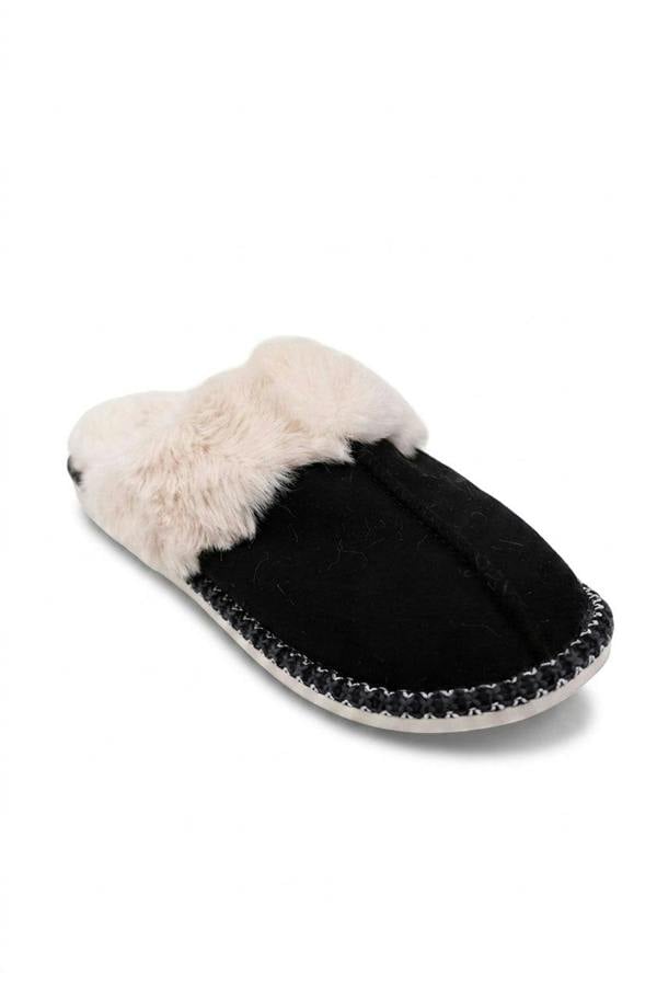 Constance Faux Suede Faux Fur Mule - Black_wb