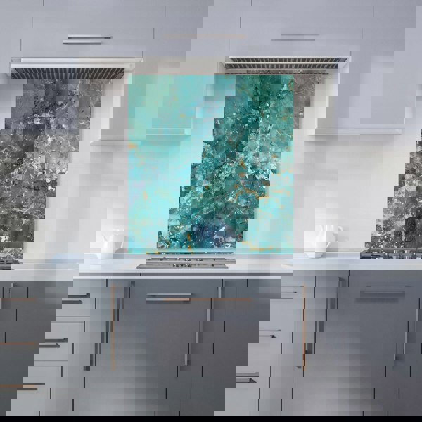 Warren Reed - Designer Bright Teal Quartz Effect Kitchen Splashback