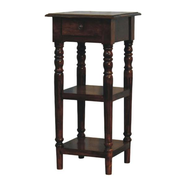Artisan Furniture Solid Wood Tall Turned Leg Side Table, Brown, 1 Drawer