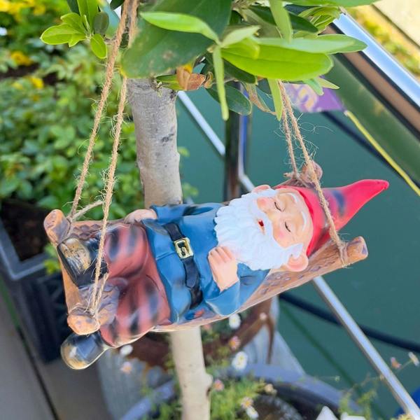 Farmwood Sleeping Gnome in a Hammock Hanging Garden Ornament