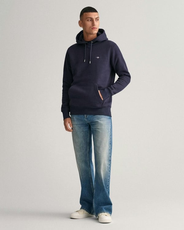 GANT Mens Regular Fit Shield Logo Pullover Hoodie - 433 Evening Blue