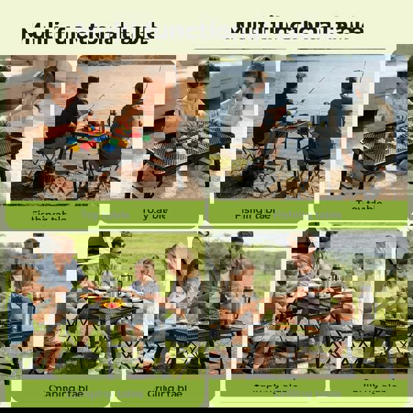 Levede Folding Camping Table Adjustable Height Aluminium Picnic Desk Black 60cm