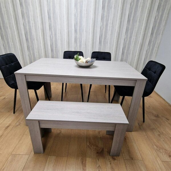 Kosy Koala Modern Grey Rectangle Dining Table Set With 4 Grey Velvet Chairs And 1 Grey Bench Dining Room Furniture