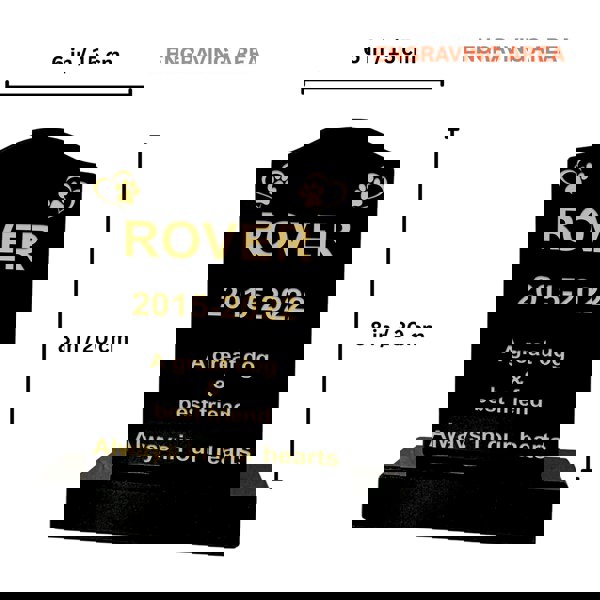 Memorials Direct Granite Memorial Ogee Headstone – Small Size- For Pets with Paw & Heart- Free Personalised Engraving