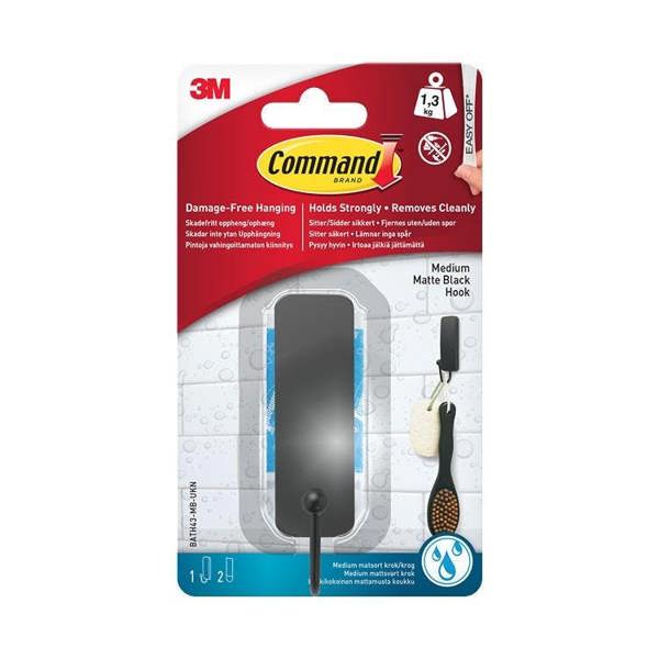 BATH43 Command Bathroom Medium Bath Hook Matte Black - One Colour - 