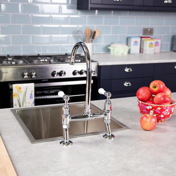 Flode Larvik | Kitchen Dual Lever Bridge Mixer Tap | Polished Chrome Finish