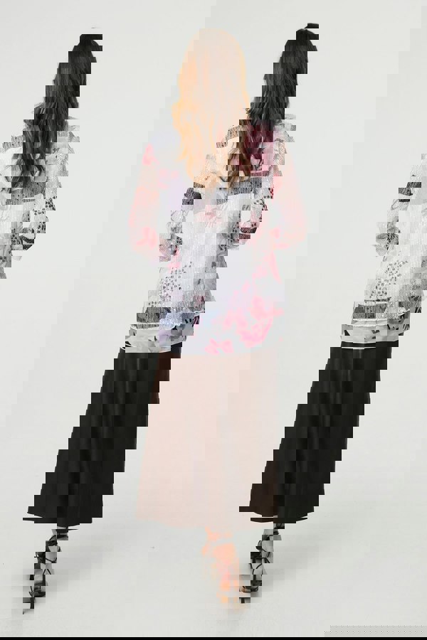 Pink | Abstract Print Mesh Layer 3/4 Sleeve Tunic
