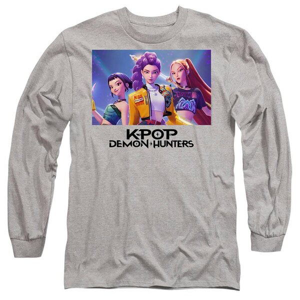 K-Pop Demon Hunters Unisex Adult Heroic Huntrix Huntr/X Long-Sleeved T-Shirt - Heather Grey
