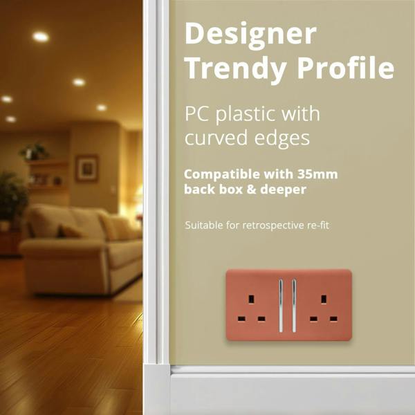 Trendi Switch 2 Gang Long Switched Plug Socket in Copper