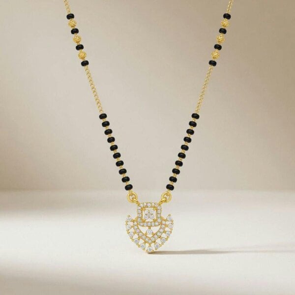 The Colourful Aura Gold Plated CZ Crystal Heart Pendant Mangalsutra Black Bead Necklace 18 Inch
