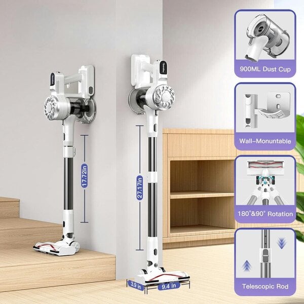 Teendow Cordless handheld vacuum cleaner, with 180W, 13KPa suction power and 900ml dust container
