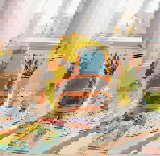 ANYKIDZ 3D Yellow Excavator School Backpack - Kids Construction Vehicle Bag