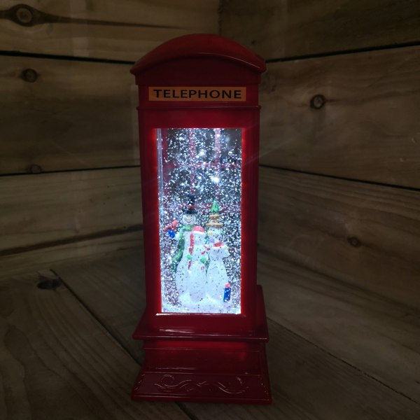 Samuel Alexander 26.5cm Christmas Water Spinner Telephone Box Design with Snowman Scene  Dual Power