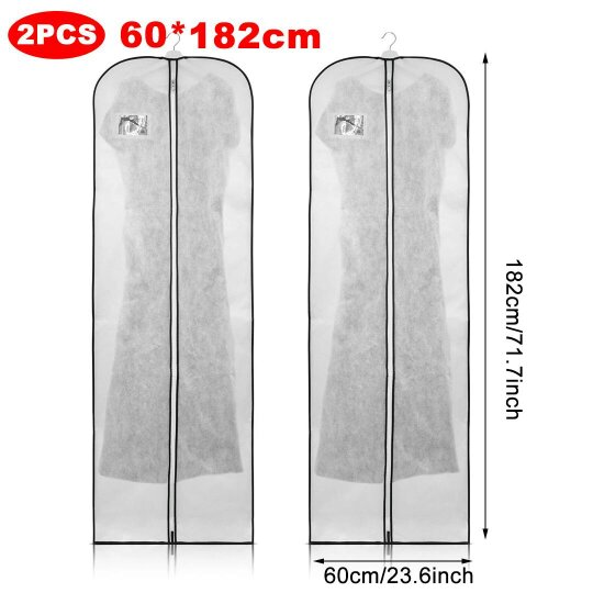 Havendro 2Pcs Breathable Garment Covers Suit Dress Coat Dust Protector Zip Bags - L - white - Non-woven