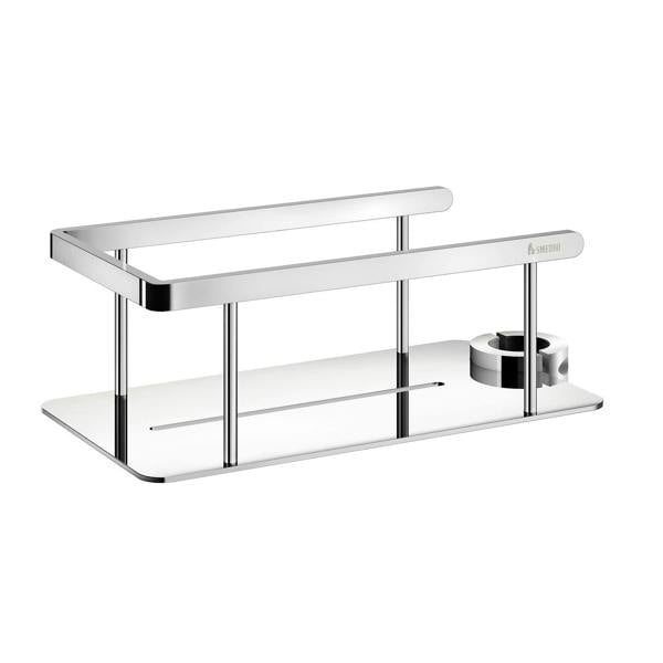 Polished chrome shower basket for shower riser rail