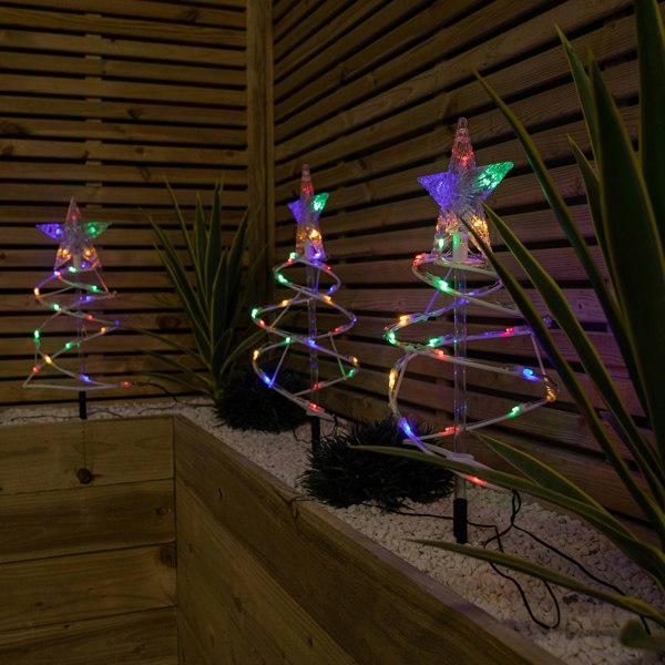Samuel Alexander 45cm Set of 4 Light up White Spiral Christmas Tree Garden Path Lights with 100 Multi-Coloured LEDs