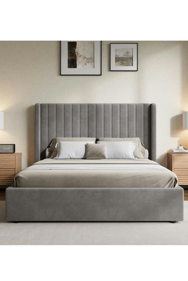 Groundlevel Belgravia Velvet Upholstered Gas Lift Ottoman Bed Frame