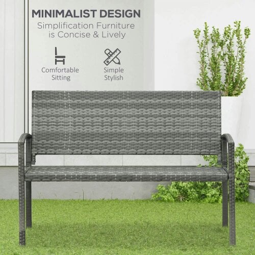 Bobobiy 2 Seater Poly Rattan Garden Bench, All Weather Wicker Garden Loveseat, Outdoor Seating Bench with 240 Load Capacity, Grey
