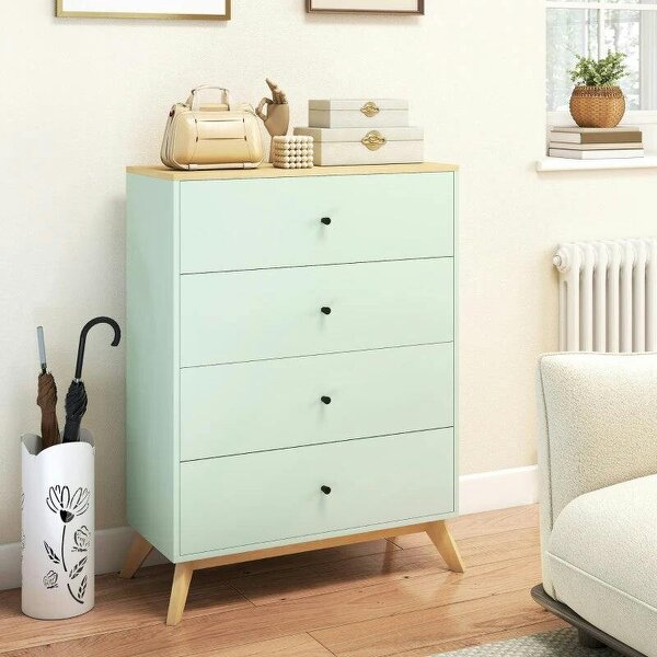 4 Drawer Storage Cabinet, Chest of Drawers for Bedroom Living Room, Light Green and Oak - Light Green and Oak