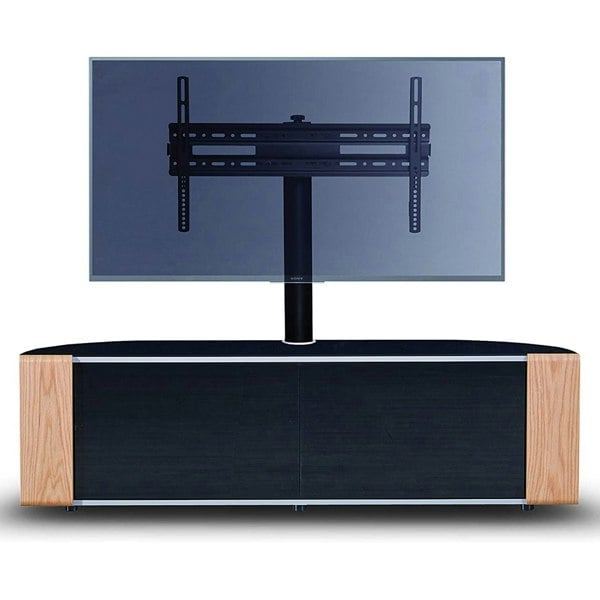 MDA Designs Sirius 1600 Cabinet with BeamThru Remote-Friendly Gloss Black with Walnut & Oak Interchangeable Trims for TVs up to 65" & Mounting Bracket