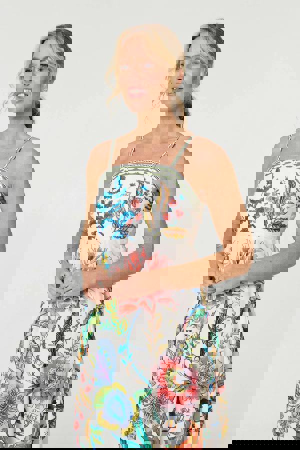 White | Tropical Print Cami Strap Maxi Dress