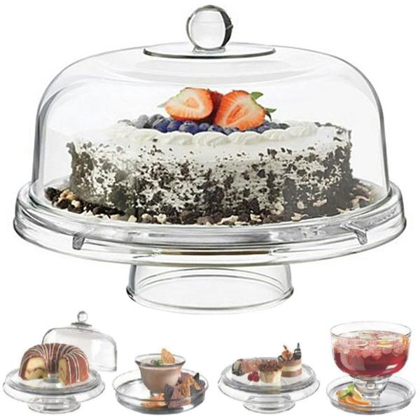 Gr8 Home Multi Functional 6in1 Clear Cake Stand Dome Platter Dip Server Punch Salad Bowl