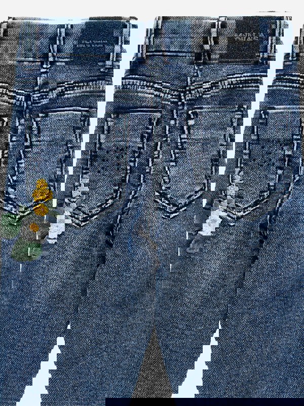 Monnalisa Girls Embroidered Denim Stretch Jeans in Blue