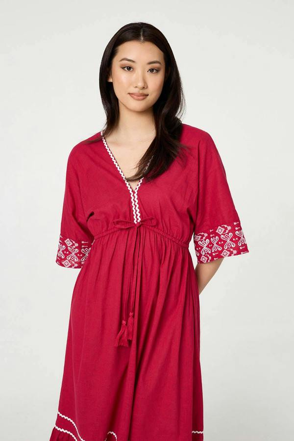 Pink | Embroidered Trim Empire Maxi Dress