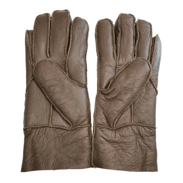 Unisex Napa Leather Wool Shearling Lined Gloves - Brown - Infinity Leather - 15
