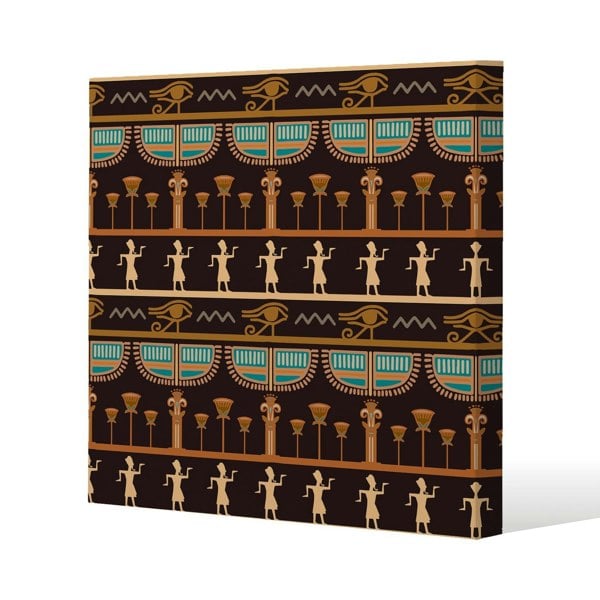 Benjamin Tate Design Orange & Black Hieroglyphs Slim Style Canvas Print  75x75cm , 15mm Slim Real wood.