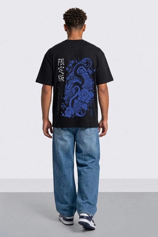London Attitude Oversized Japanese Dragon Graphic T-Shirt