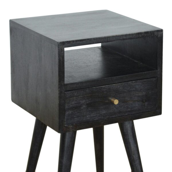 Wyld Haus Kood Mini Black Washed Mango Wood Bedside Table with Drawer and Open Shelf