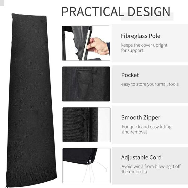 Garden Parasol Cover, Waterproof Outdoor Cantilever Banana Umbrella Protector, 300D Oxford Fabric, 240 x 48/70 cm for 3 m Cantilever Parasol