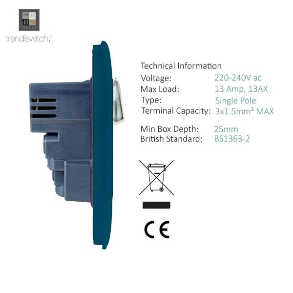 Trendi Switch 1 Gang USB 2100mA Plug Socket in Ocean Blue