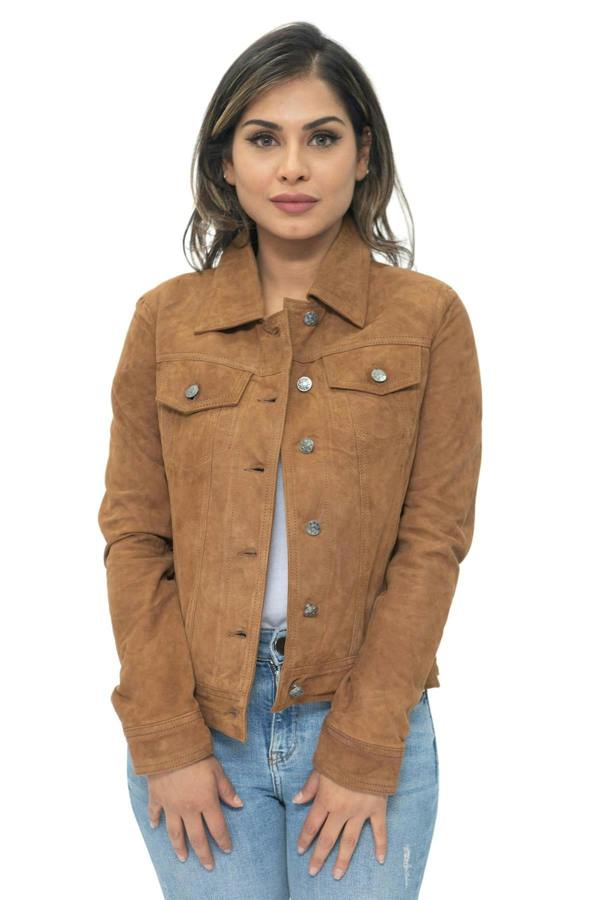 Infinity Leather Womens Goat Suede Trucker Jeans Jacket-Astoria