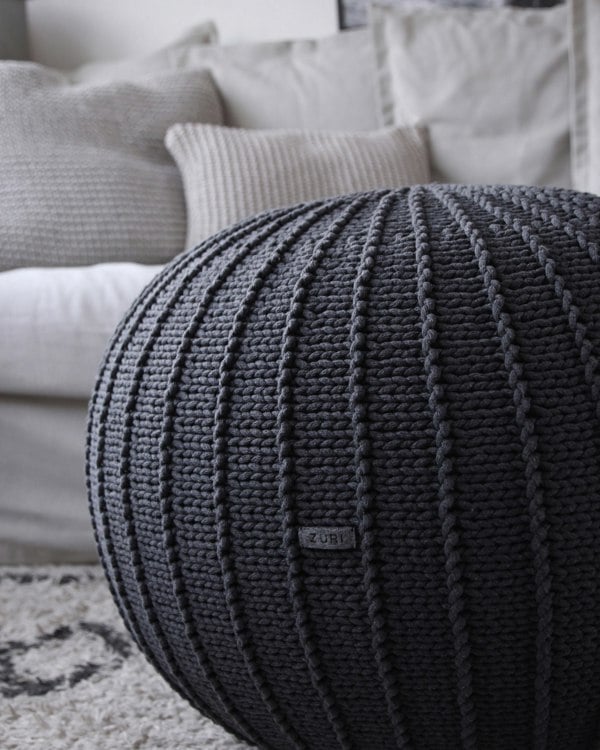 Zuri House Knitted pouffe, Medium | GRAPHITE