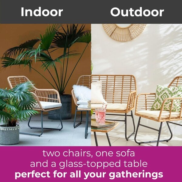 Neo Beige 4 Piece Wicker Bamboo Style Garden Sofa, Table & Chairs Set
