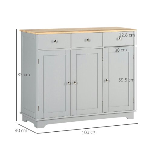 Wyld Haus Totoro Grey Sideboard With Natural Top 3 Doors 3 Drawers 3 Shelves