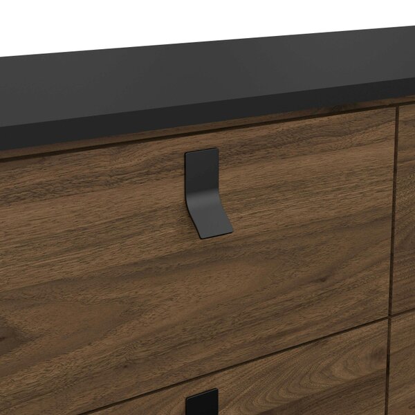 Wyld Haus Juno Black and Walnut Wood Double Chest of Drawers 6 Drawers