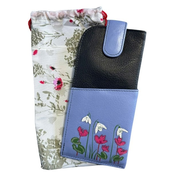 Mala Leather Snowdrop Floral Leather Glasses Case – Wide Fit with Magnetic Closure & Dust Bag