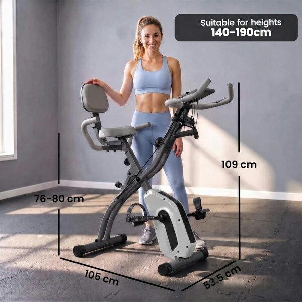 4-In-1 Folding Exercise Bike with Resistance Bands, Bluetooth App, 8-Level Magnetic Resistance, LCD Display, Grey