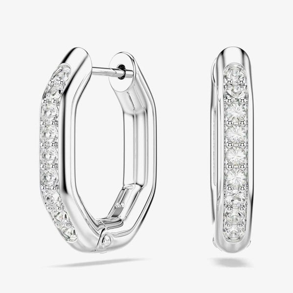 Swarovski Dextera Rhodium Plated White Crystal Octogan Hoop Earrings 5724585