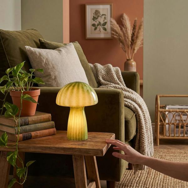 1970s Italian Design Translucent Jade Green Glass Mushroom Table Lamp Image 6
