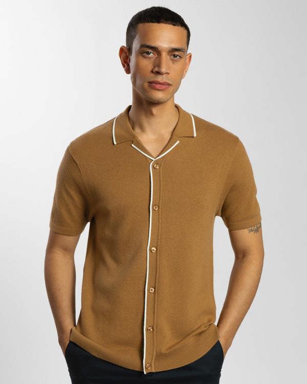 Steel & Jelly Knitted Short Sleeve Shirt With Contrast Tipping