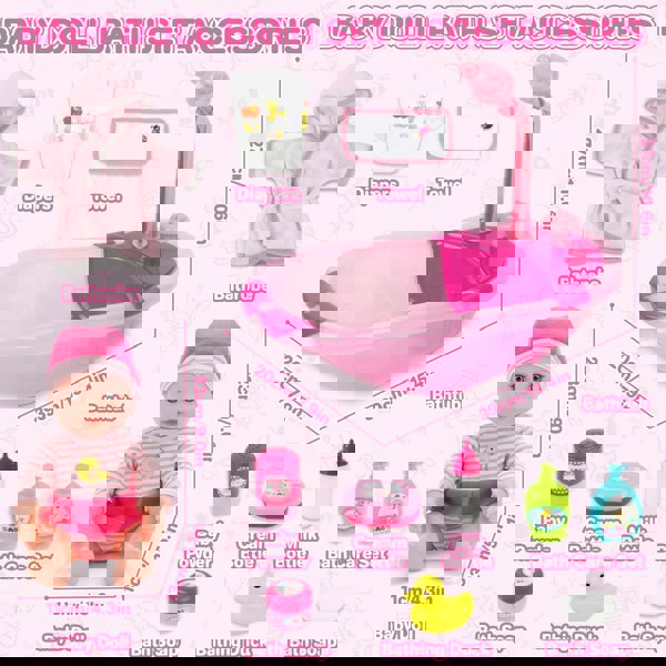 deAO Toys Baby Doll Bath Set with Accessories 11PCS Pretend Play Bathtub Toy Realistic Baby Doll, Bathrobe, Bathtub Role Play Set