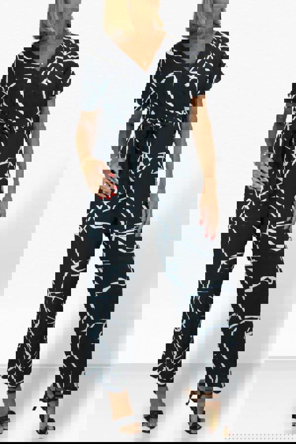 Paulo Due Women's Black Print Belted Wrap Jumpsuit