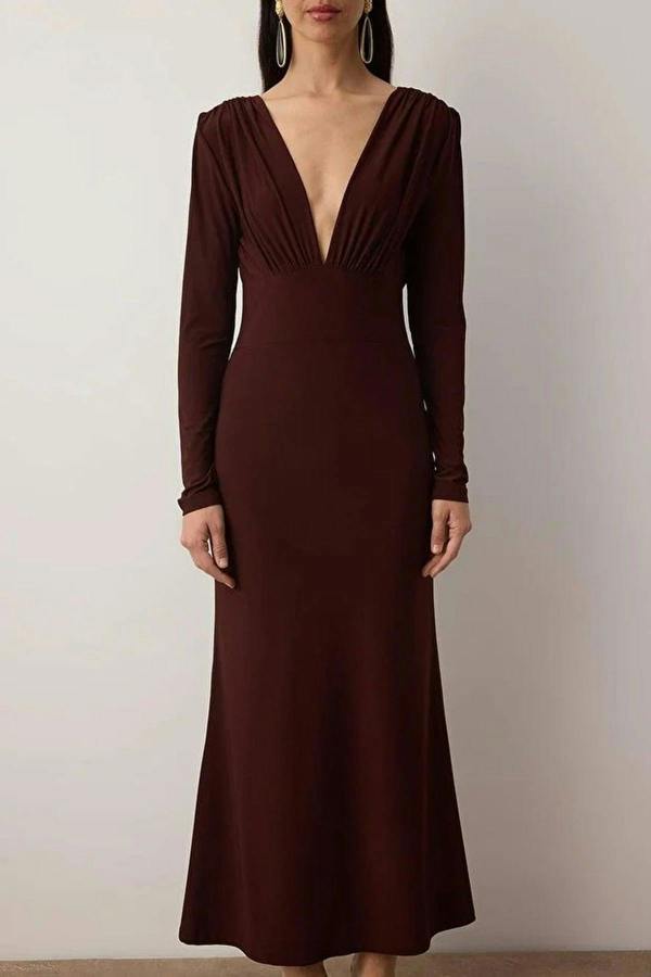 WOVCOR Knit Maxi Dress with Lining and Back Detail